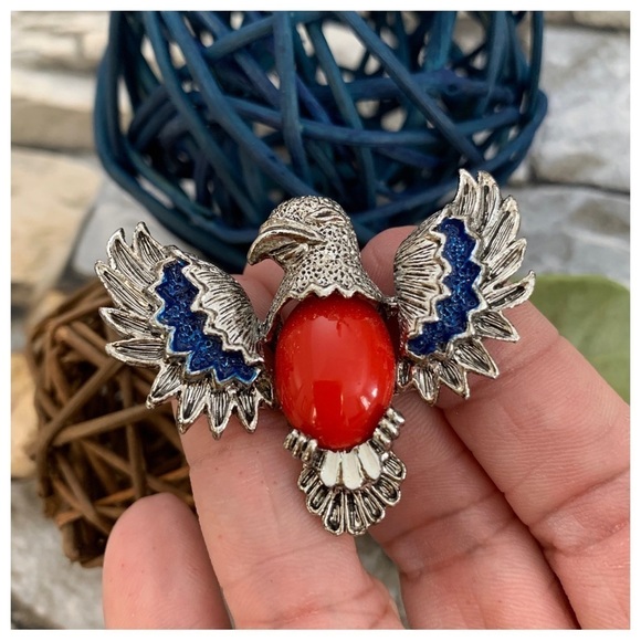 Vintage Signed Gerry’s American Eagle Patriotic Enamel Silver Pendant Brooch Pin - Picture 1 of 5